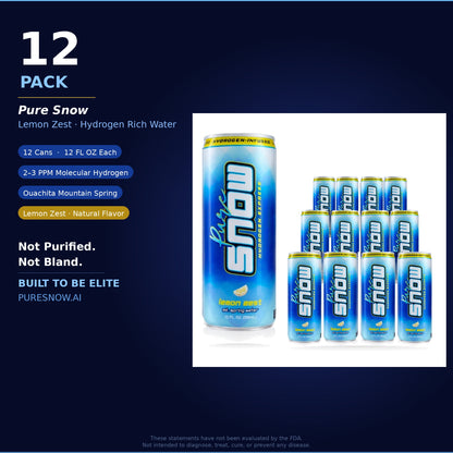 Pure Snow Lemon Zest Hydrogen Rich Water | 12 & 24-Pack | Real Lemon, Sealed in Aluminum