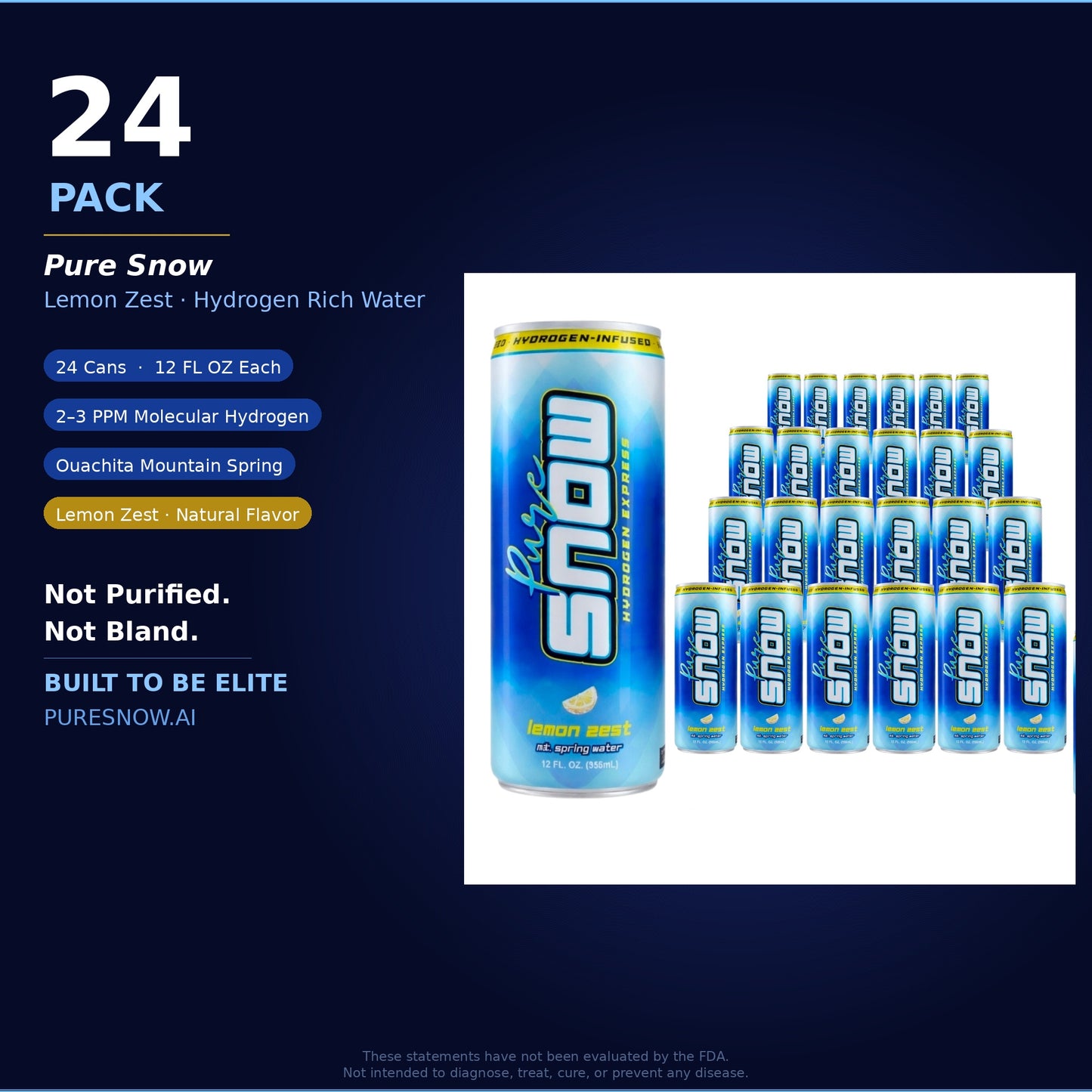 Pure Snow Lemon Zest Hydrogen Rich Water | 12 & 24-Pack | Real Lemon, Sealed in Aluminum