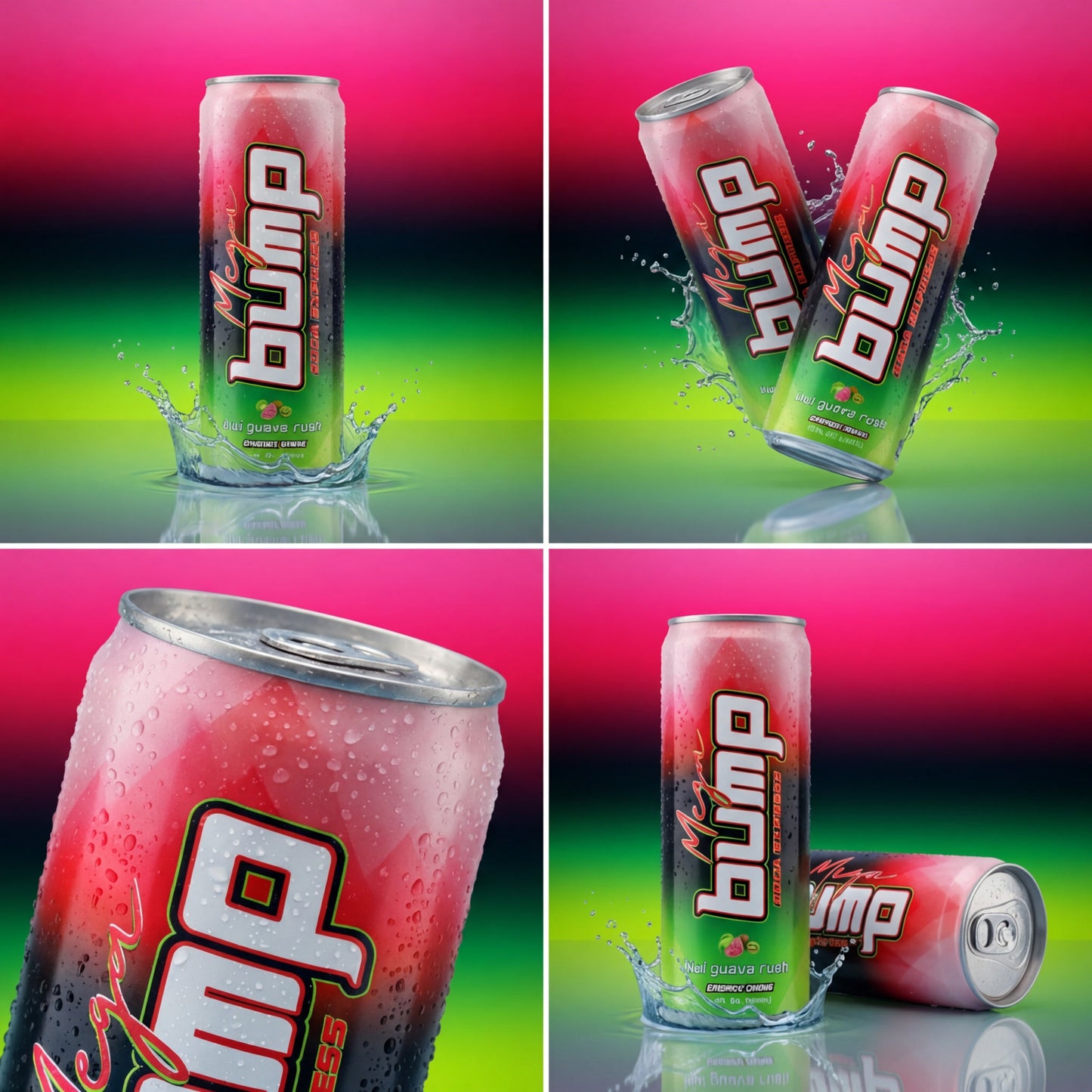 Mega Bump Energy Drink - Rush Kiwi Guava Flavor - Coca Leaf Infused, Low Calorie 12-Pack