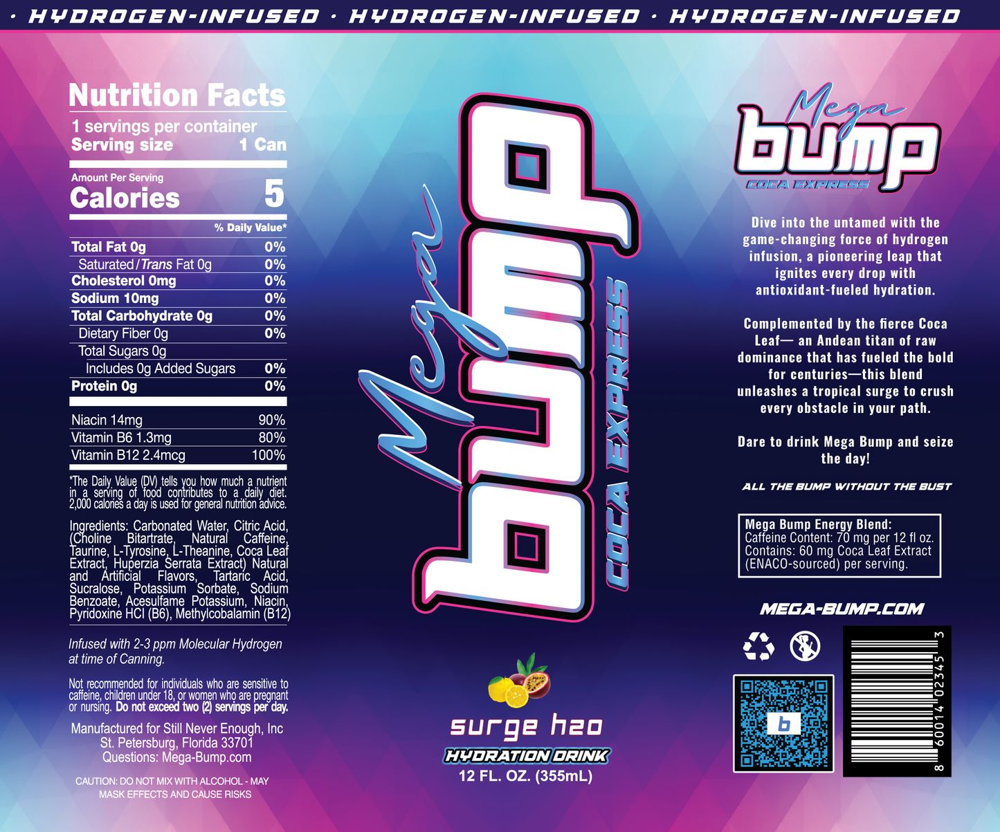 Mega Bump Energy Drink - Surge Flavor (12-Pack, 12 oz Sleek Cans)