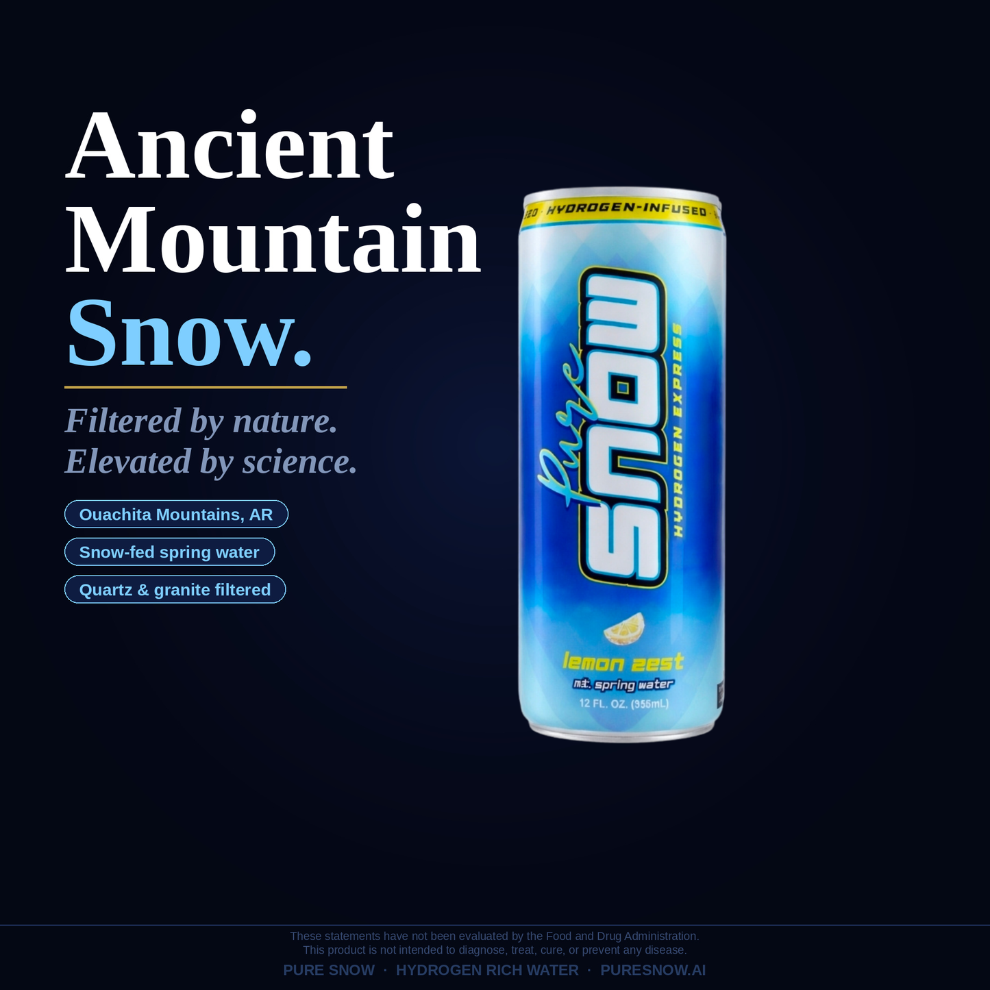 Pure Snow Lemon Zest Hydrogen Rich Water | 12 & 24-Pack | Real Lemon, Sealed in Aluminum