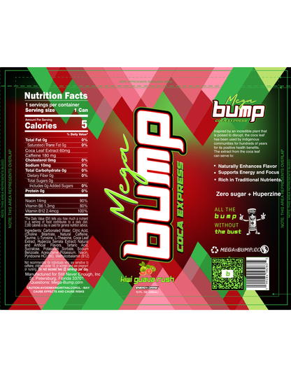 Mega Bump Energy Drink - Rush Kiwi Guava Flavor (12-Pack, 12 oz Sleek Cans)